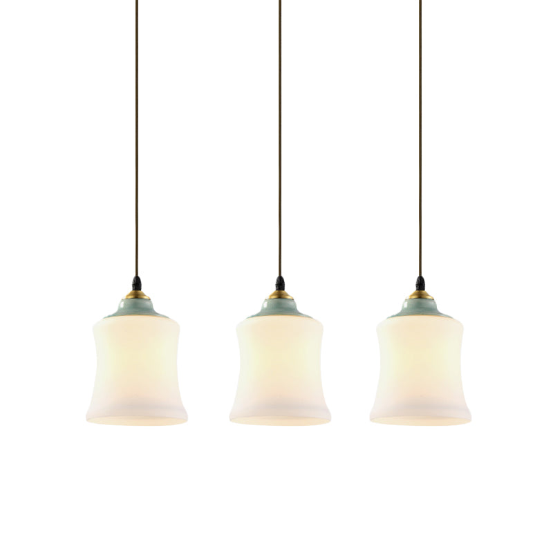 Tulip/Bell White Glass Cluster Pendant Classic 3 Heads Living Room Ceiling Suspension Lamp with Ceramic Top Clearhalo 'Ceiling Lights' 'Glass shade' 'Glass' 'Pendant Lights' 'Pendants' Lighting' 814695