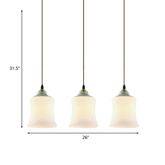 Tulip/Bell White Glass Cluster Pendant Classic 3 Heads Living Room Ceiling Suspension Lamp with Ceramic Top Clearhalo 'Ceiling Lights' 'Glass shade' 'Glass' 'Pendant Lights' 'Pendants' Lighting' 814696