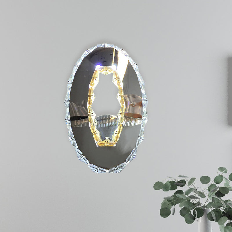 Circular Faceted Crystal Wall Light Fixture Modern LED Bedroom Wall Sconce Lighting in Chrome, Warm/White Light Chrome Clearhalo 'Modern wall lights' 'Modern' 'Wall Lamps & Sconces' 'Wall Lights' Lighting' 814719
