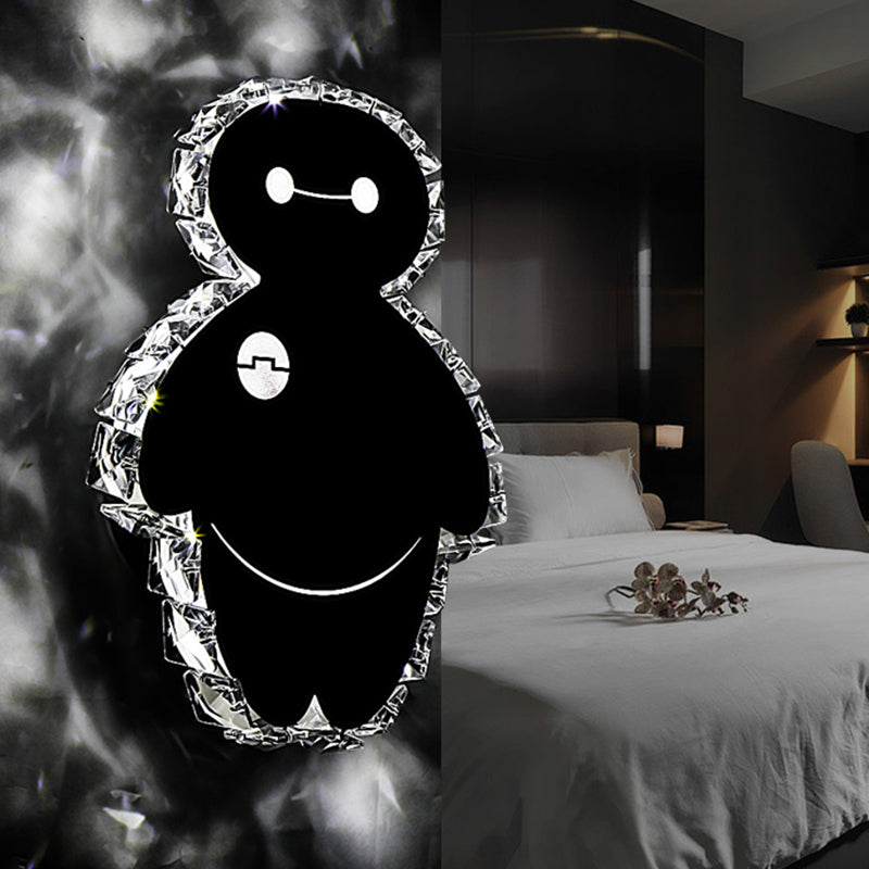 Chrome Cartoon Snow Man Wall Mount Light Fixture Simple K9 Crystal LED Bedroom Wall Lighting Ideas in Warm/White Light Chrome Clearhalo 'Modern wall lights' 'Modern' 'Wall Lamps & Sconces' 'Wall Lights' Lighting' 814723