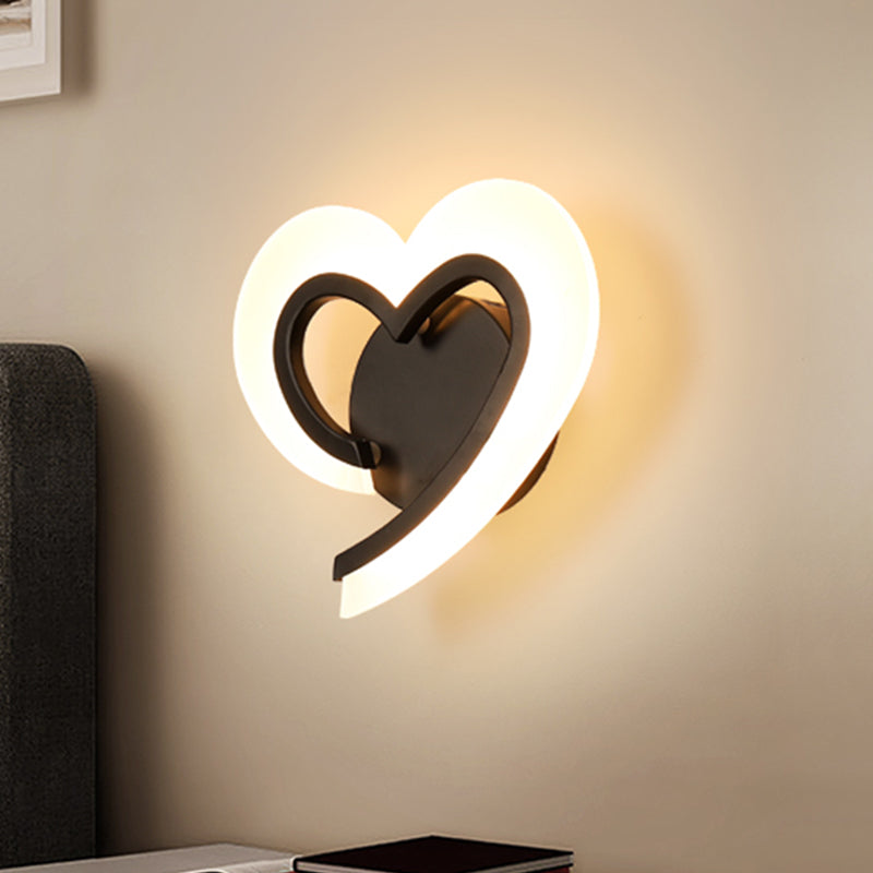 Minimalist Love Heart Wall Light Acrylic Bedside LED Sconce Lighting Fixture in Blue/White/Black Black Clearhalo 'Wall Lamps & Sconces' 'Wall Lights' Lighting' 814739