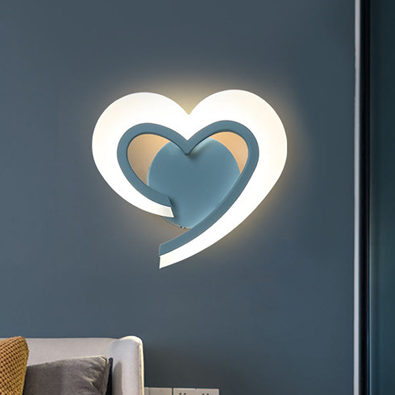 Minimalist Love Heart Wall Light Acrylic Bedside LED Sconce Lighting Fixture in Blue/White/Black Clearhalo 'Wall Lamps & Sconces' 'Wall Lights' Lighting' 814747