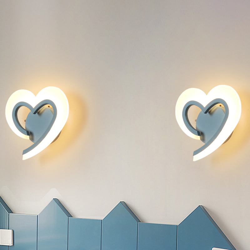 Minimalist Love Heart Wall Light Acrylic Bedside LED Sconce Lighting Fixture in Blue/White/Black Clearhalo 'Wall Lamps & Sconces' 'Wall Lights' Lighting' 814748