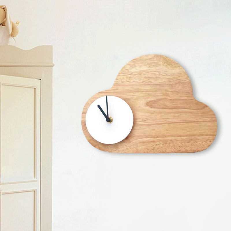 Cartoon Cloud Wood Flush Mount LED Wall Sconce Light with Black/White Clock for Kids Bedside, Warm/White Light White Clearhalo 'Wall Lamps & Sconces' 'Wall Lights' Lighting' 814755