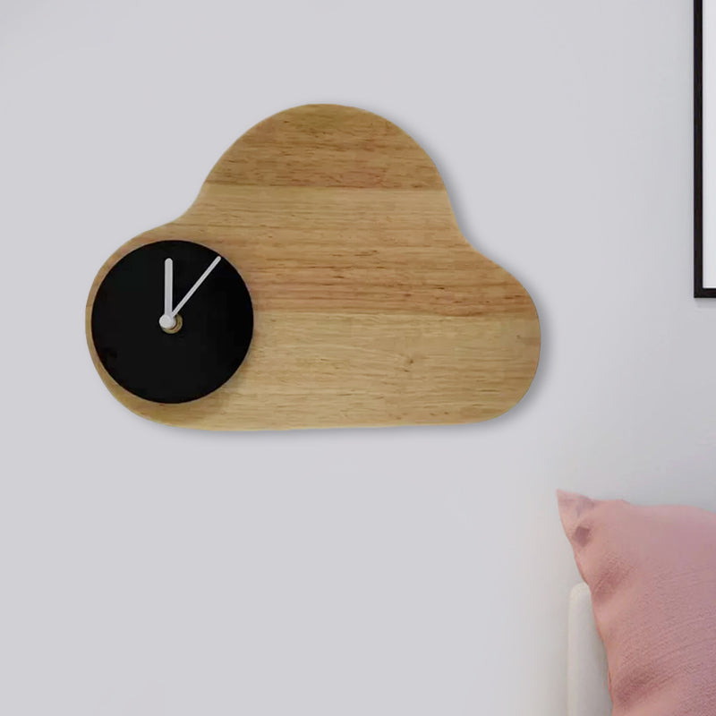 Cartoon Cloud Wood Flush Mount LED Wall Sconce Light with Black/White Clock for Kids Bedside, Warm/White Light Clearhalo 'Wall Lamps & Sconces' 'Wall Lights' Lighting' 814760