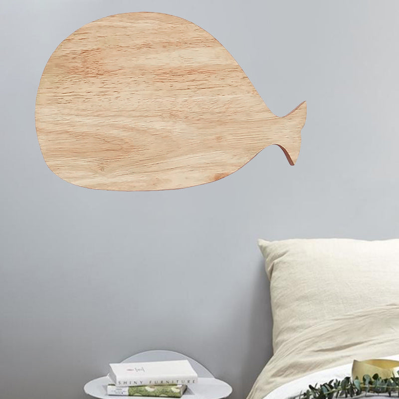 Black/White/Beige Whale Wall Lighting Cartoon Wood LED Flush Wall Sconce with/without Clock in Warm/White Light Wood A Clearhalo 'Wall Lamps & Sconces' 'Wall Lights' Lighting' 814763