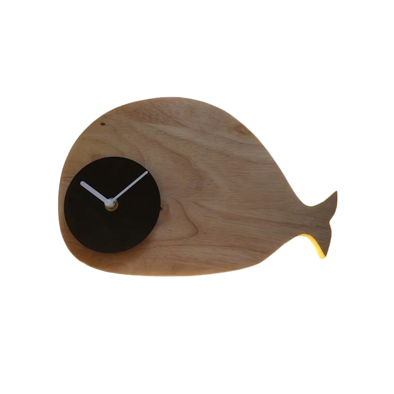 Black/White/Beige Whale Wall Lighting Cartoon Wood LED Flush Wall Sconce with/without Clock in Warm/White Light Clearhalo 'Wall Lamps & Sconces' 'Wall Lights' Lighting' 814773