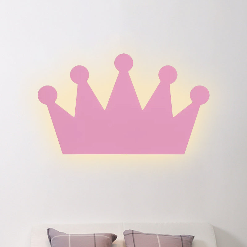 Crown Kids Bedroom Wall Light Fixture Wooden Cartoon LED Surface Wall Sconce in Yellow/Pink Pink Clearhalo 'Wall Lamps & Sconces' 'Wall Lights' Lighting' 814775