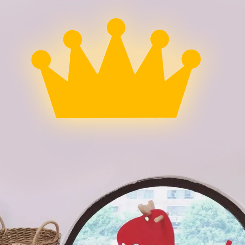 Crown Kids Bedroom Wall Light Fixture Wooden Cartoon LED Surface Wall Sconce in Yellow/Pink Yellow Clearhalo 'Wall Lamps & Sconces' 'Wall Lights' Lighting' 814779