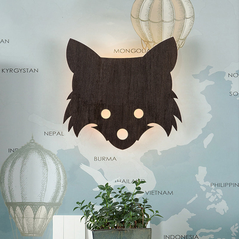 Wood Fox Wall Mount Lamp Kids Black LED Flush Wall Sconce in Warm/White Light for Bedroom Black Clearhalo 'Wall Lamps & Sconces' 'Wall Lights' Lighting' 814783