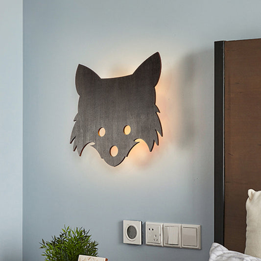 Wood Fox Wall Mount Lamp Kids Black LED Flush Wall Sconce in Warm/White Light for Bedroom Clearhalo 'Wall Lamps & Sconces' 'Wall Lights' Lighting' 814784