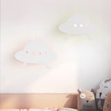 Kids UFO Flush Mount Wall Light Wood Child Bedside LED Sconce Lighting Fixture in White with Remote Clearhalo 'Wall Lamps & Sconces' 'Wall Lights' Lighting' 814788