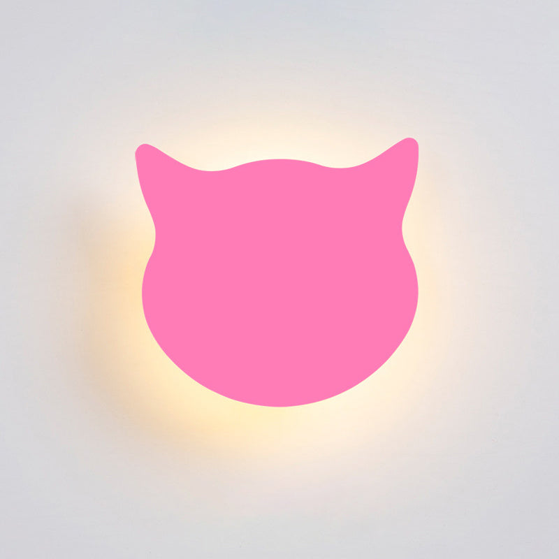 Cat Head Mini Wall Light Cartoon Wooden Kindergarten LED Flush Mount Wall Sconce in Pink/Blue/Yellow Clearhalo 'Wall Lamps & Sconces' 'Wall Lights' Lighting' 814793