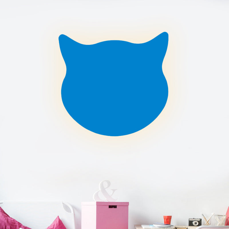 Cat Head Mini Wall Light Cartoon Wooden Kindergarten LED Flush Mount Wall Sconce in Pink/Blue/Yellow Clearhalo 'Wall Lamps & Sconces' 'Wall Lights' Lighting' 814796