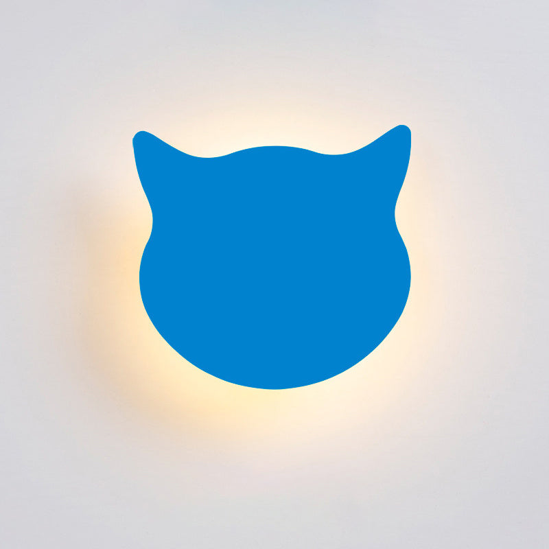 Cat Head Mini Wall Light Cartoon Wooden Kindergarten LED Flush Mount Wall Sconce in Pink/Blue/Yellow Clearhalo 'Wall Lamps & Sconces' 'Wall Lights' Lighting' 814798