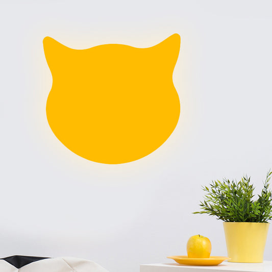 Cat Head Mini Wall Light Cartoon Wooden Kindergarten LED Flush Mount Wall Sconce in Pink/Blue/Yellow Clearhalo 'Wall Lamps & Sconces' 'Wall Lights' Lighting' 814800