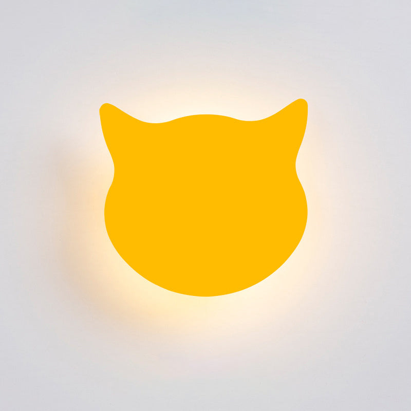 Cat Head Mini Wall Light Cartoon Wooden Kindergarten LED Flush Mount Wall Sconce in Pink/Blue/Yellow Clearhalo 'Wall Lamps & Sconces' 'Wall Lights' Lighting' 814802