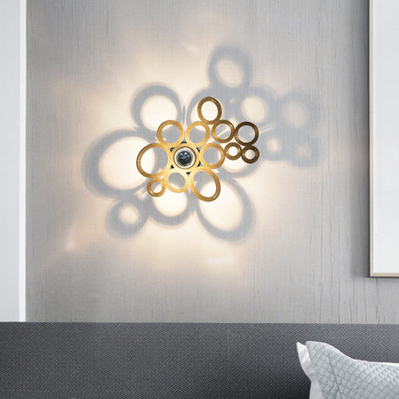 Coffee Bubble Ring Sconce Light Modern Style 1 Bulb Wood Wall Lighting Ideas for Living Room Wood Clearhalo 'Wall Lamps & Sconces' 'Wall Lights' Lighting' 814803