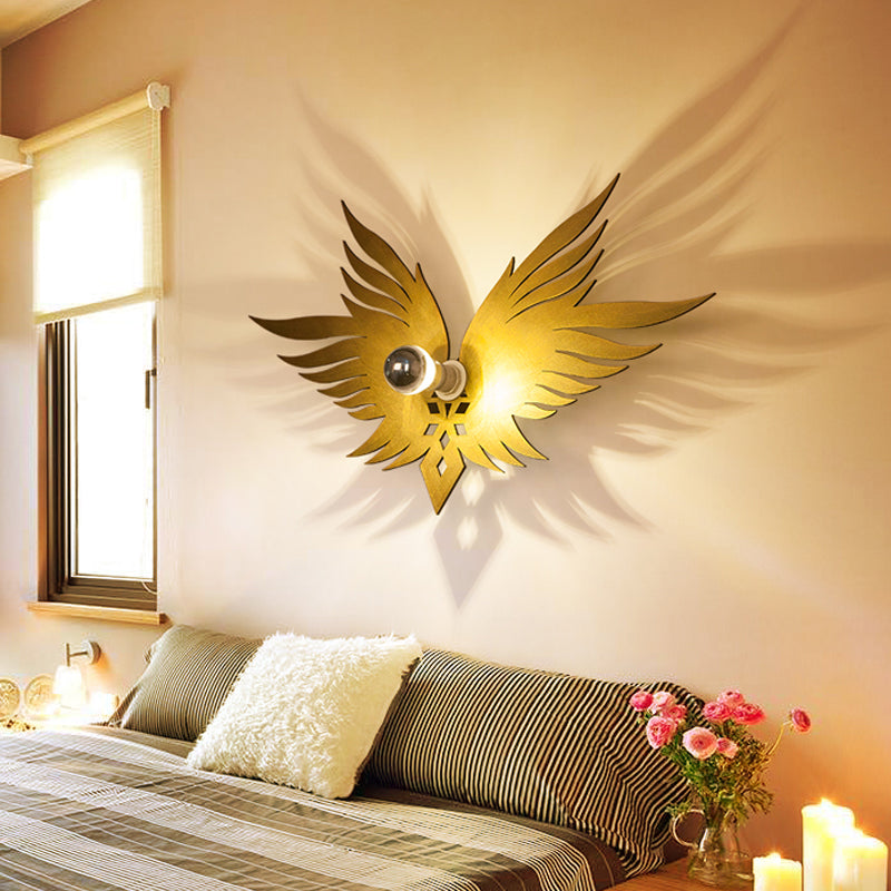 Wood Carved Eagle Wall Lamp Nordic Single Beige/Gold/Coffee Wall Sconce Lighting for Sitting Room Gold Clearhalo 'Wall Lamps & Sconces' 'Wall Lights' Lighting' 814807