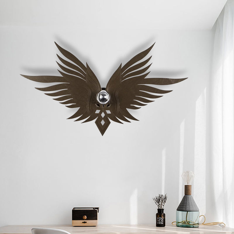 Wood Carved Eagle Wall Lamp Nordic Single Beige/Gold/Coffee Wall Sconce Lighting for Sitting Room Clearhalo 'Wall Lamps & Sconces' 'Wall Lights' Lighting' 814816