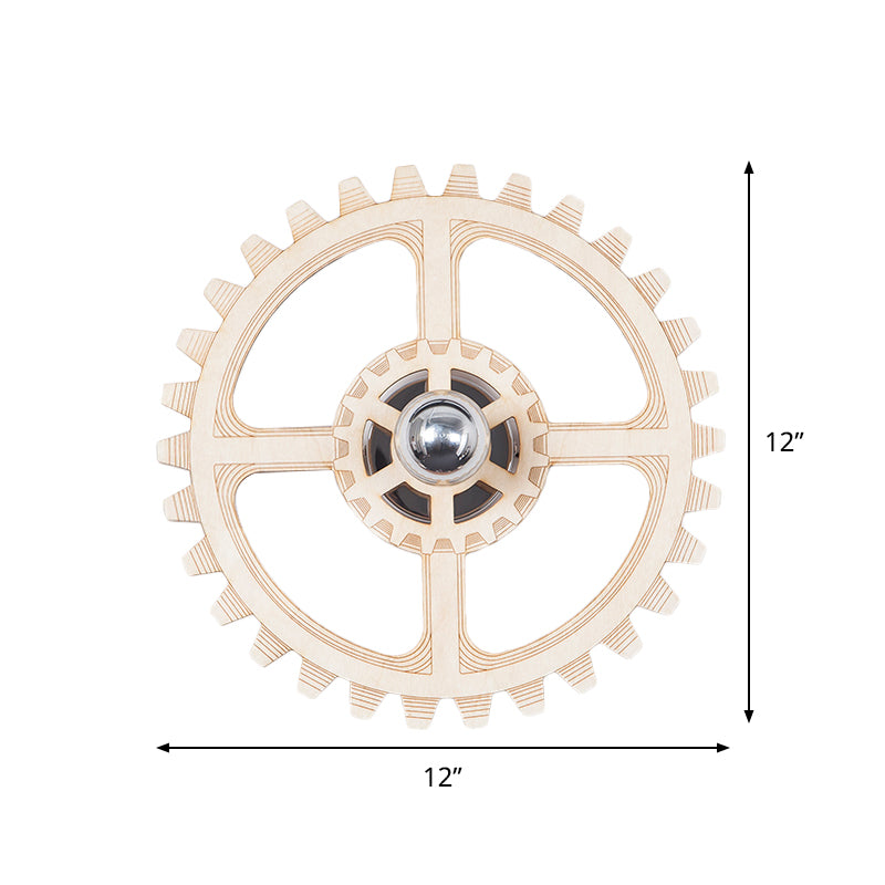 Gear Sconce Light Fixture Modern Novelty Wood 1-Light Parlor Wall Mounted Lamp with Exposed Bulb Design Clearhalo 'Wall Lamps & Sconces' 'Wall Lights' Lighting' 814822