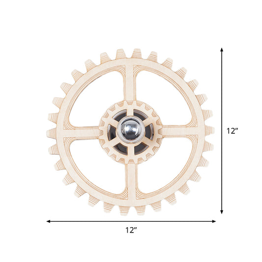 Gear Sconce Light Fixture Modern Novelty Wood 1-Light Parlor Wall Mounted Lamp with Exposed Bulb Design Clearhalo 'Wall Lamps & Sconces' 'Wall Lights' Lighting' 814822