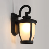 Scrolled Arm Metal Wall Light Traditional 1 Light Outdoor Wall Lamp in Black with Can Frosted Glass Shade Clearhalo 'Wall Lamps & Sconces' 'Wall Lights' Lighting' 814829