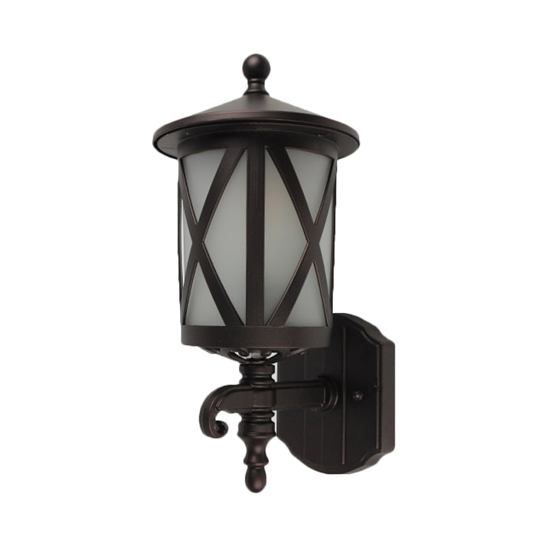 Black X-Cage Wall Light Fixture Country Style Opal Glass 1 Head Yard Wall Mounted Lighting Clearhalo 'Wall Lamps & Sconces' 'Wall Lights' Lighting' 814841