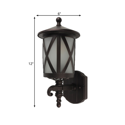 Black X-Cage Wall Light Fixture Country Style Opal Glass 1 Head Yard Wall Mounted Lighting Clearhalo 'Wall Lamps & Sconces' 'Wall Lights' Lighting' 814842