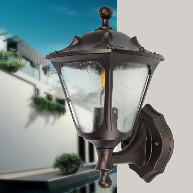 Lantern Outdoor Wall Lighting Fixture Rural Style Clear Bubble Glass 1-Head Black Surface Wall Sconce Black Clearhalo 'Wall Lamps & Sconces' 'Wall Lights' Lighting' 814843