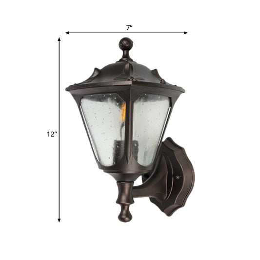 Lantern Outdoor Wall Lighting Fixture Rural Style Clear Bubble Glass 1-Head Black Surface Wall Sconce Clearhalo 'Wall Lamps & Sconces' 'Wall Lights' Lighting' 814846