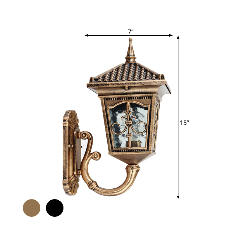 Black/Bronze 1 Light Wall Mount Light Farmhouse Clear Glass Lantern Shaped Wall Lighting Clearhalo 'Wall Lamps & Sconces' 'Wall Lights' Lighting' 814854