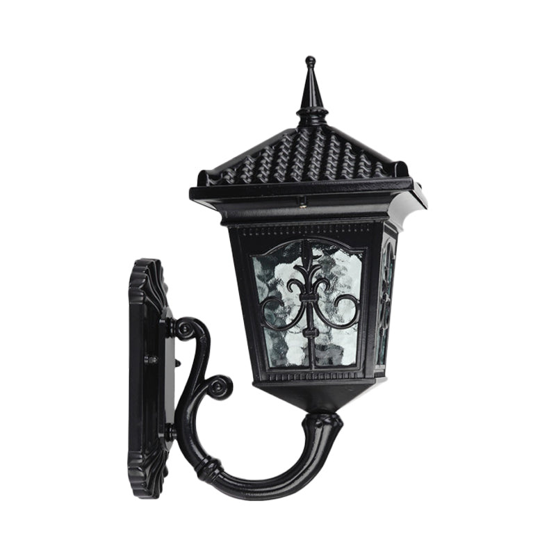 Black/Bronze 1 Light Wall Mount Light Farmhouse Clear Glass Lantern Shaped Wall Lighting Clearhalo 'Wall Lamps & Sconces' 'Wall Lights' Lighting' 814858