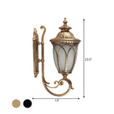 Aluminum Black/Bronze Wall Mount Lamp Curved Arm 1 Bulb Lodge Style Sconce Lighting with Frosted Glass Shade Clearhalo 'Wall Lamps & Sconces' 'Wall Lights' Lighting' 814862