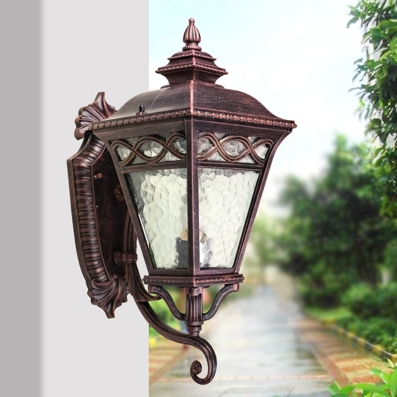 1-Bulb Lantern Wall Mount Lighting Vintage Rust Finish Clear Water Glass Wall Light Sconce Rust Clearhalo 'Wall Lamps & Sconces' 'Wall Lights' Lighting' 814867