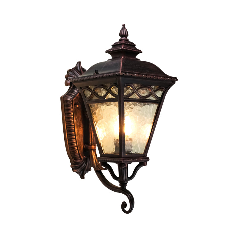 1-Bulb Lantern Wall Mount Lighting Vintage Rust Finish Clear Water Glass Wall Light Sconce Clearhalo 'Wall Lamps & Sconces' 'Wall Lights' Lighting' 814868