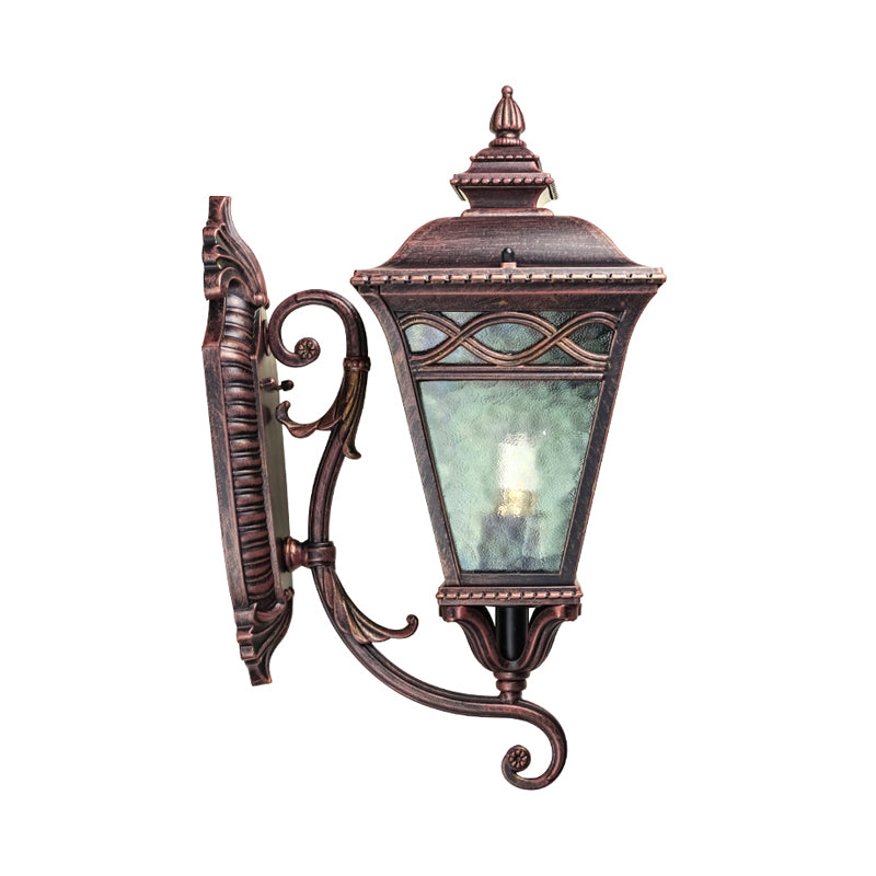 1-Bulb Lantern Wall Mount Lighting Vintage Rust Finish Clear Water Glass Wall Light Sconce Clearhalo 'Wall Lamps & Sconces' 'Wall Lights' Lighting' 814869