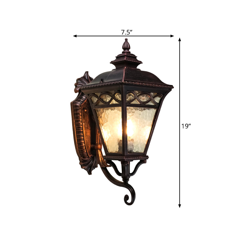 1-Bulb Lantern Wall Mount Lighting Vintage Rust Finish Clear Water Glass Wall Light Sconce Clearhalo 'Wall Lamps & Sconces' 'Wall Lights' Lighting' 814870