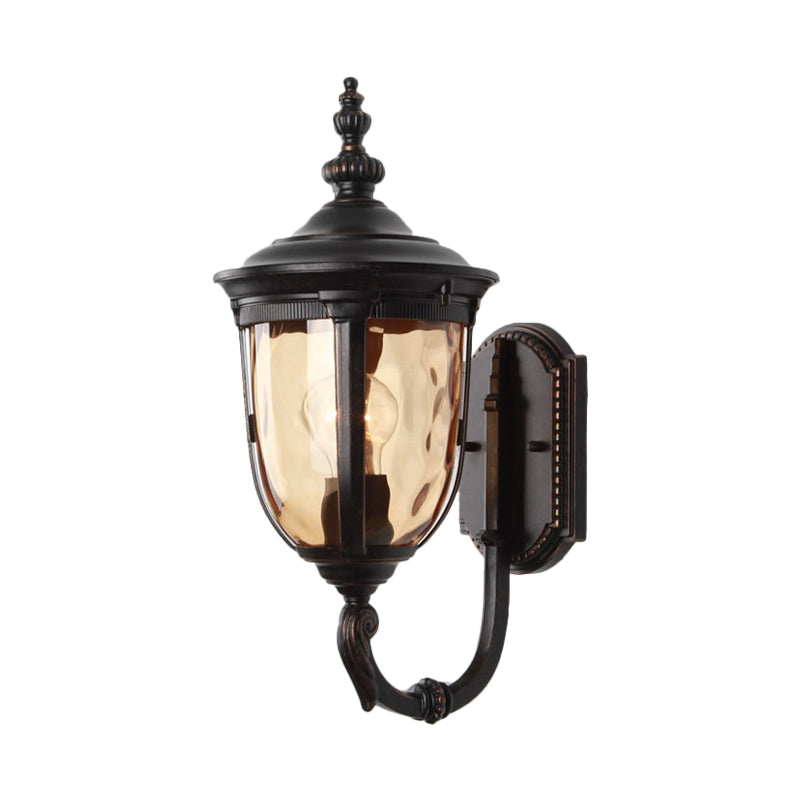 1 Light Wall Mounted Lamp Traditional Urn Shade Amber Water Glass Wall Sconce in Black Clearhalo 'Wall Lamps & Sconces' 'Wall Lights' Lighting' 814877