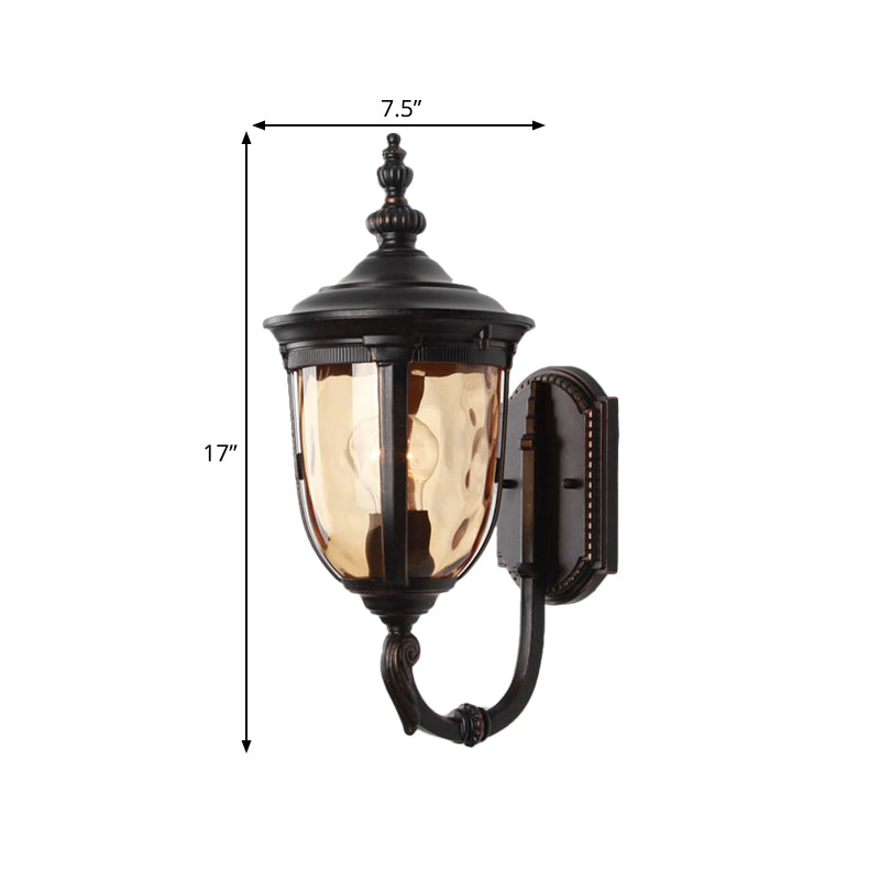 1 Light Wall Mounted Lamp Traditional Urn Shade Amber Water Glass Wall Sconce in Black Clearhalo 'Wall Lamps & Sconces' 'Wall Lights' Lighting' 814878