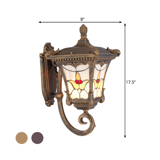 Bronze/Rust Red Scrolled Arm Wall Mounted Light Country Metal 1 Light Courtyard Wall Sconce Lighting with Flower Pattern Clearhalo 'Wall Lamps & Sconces' 'Wall Lights' Lighting' 814882