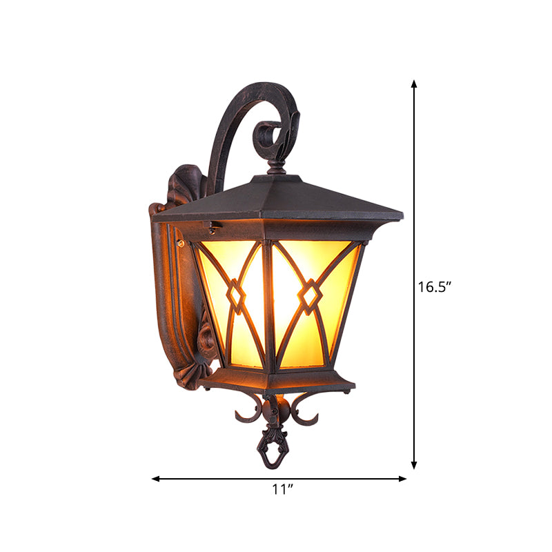 1-Bulb Yellow Glass Surface Wall Sconce Rustic Dark Coffee Lantern Outdoor Wall Lighting Ideas Clearhalo 'Wall Lamps & Sconces' 'Wall Lights' Lighting' 814894