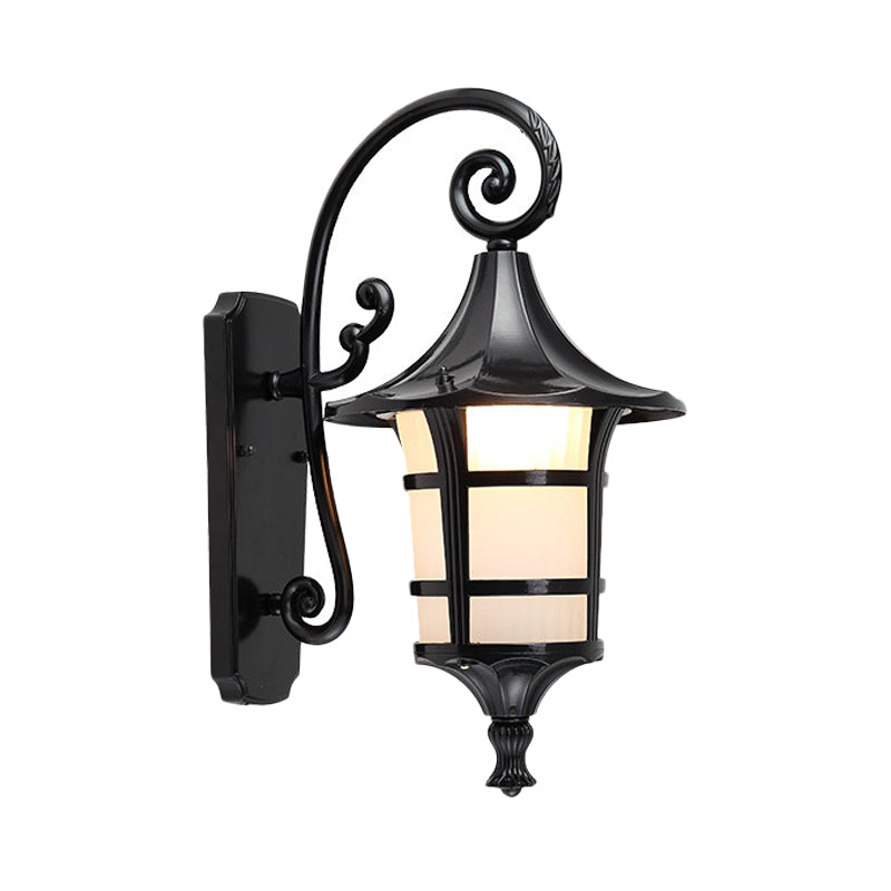 1 Bulb Wall Light Farmhouse Yard Wall Sconce Lighting with Lantern Opal Glass Shade in Black/Coffee Clearhalo 'Wall Lamps & Sconces' 'Wall Lights' Lighting' 814897