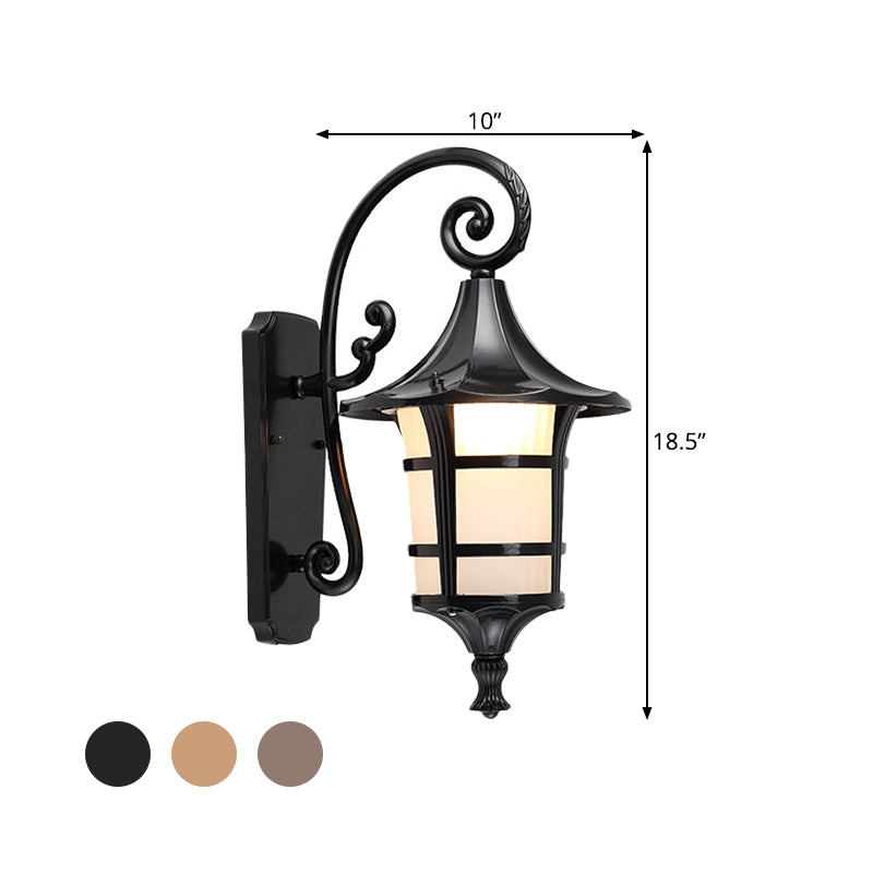 1 Bulb Wall Light Farmhouse Yard Wall Sconce Lighting with Lantern Opal Glass Shade in Black/Coffee Clearhalo 'Wall Lamps & Sconces' 'Wall Lights' Lighting' 814898