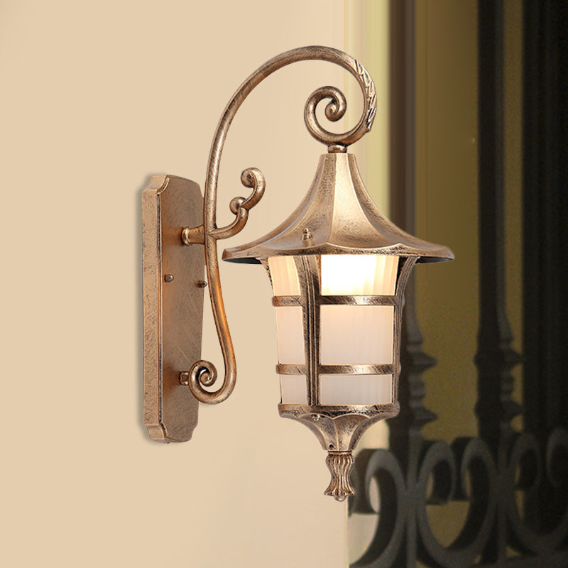 1 Bulb Wall Light Farmhouse Yard Wall Sconce Lighting with Lantern Opal Glass Shade in Black/Coffee Bronze Clearhalo 'Wall Lamps & Sconces' 'Wall Lights' Lighting' 814899