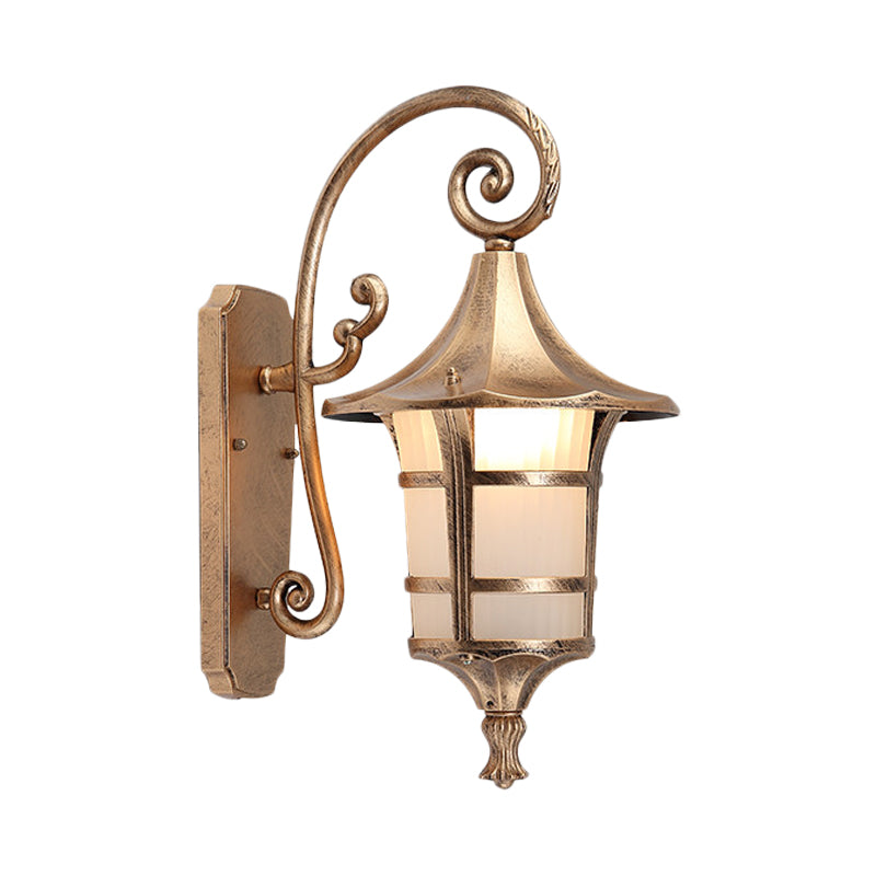 1 Bulb Wall Light Farmhouse Yard Wall Sconce Lighting with Lantern Opal Glass Shade in Black/Coffee Clearhalo 'Wall Lamps & Sconces' 'Wall Lights' Lighting' 814902