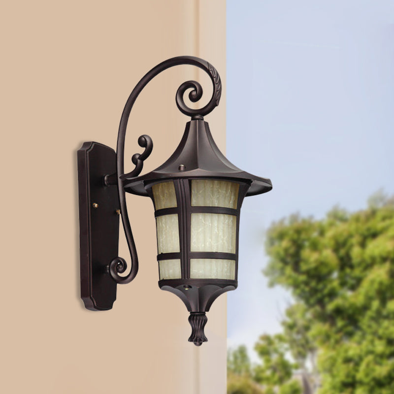 1 Bulb Wall Light Farmhouse Yard Wall Sconce Lighting with Lantern Opal Glass Shade in Black/Coffee Coffee Clearhalo 'Wall Lamps & Sconces' 'Wall Lights' Lighting' 814903