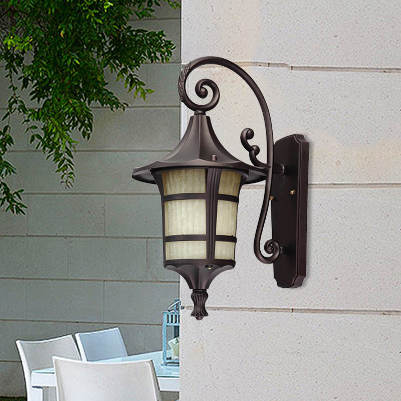 1 Bulb Wall Light Farmhouse Yard Wall Sconce Lighting with Lantern Opal Glass Shade in Black/Coffee Clearhalo 'Wall Lamps & Sconces' 'Wall Lights' Lighting' 814904