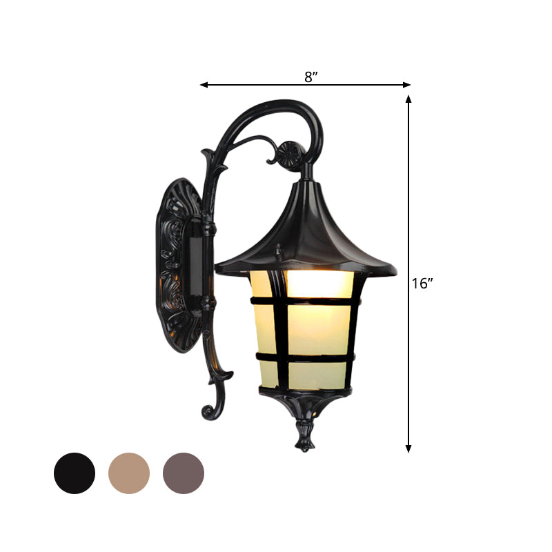 Metal Black/Coffee/Bronze Wall Light Sconce Curved Arm 1 Light Lodge Style Wall Lamp with White Glass Shade Clearhalo 'Wall Lamps & Sconces' 'Wall Lights' Lighting' 814910