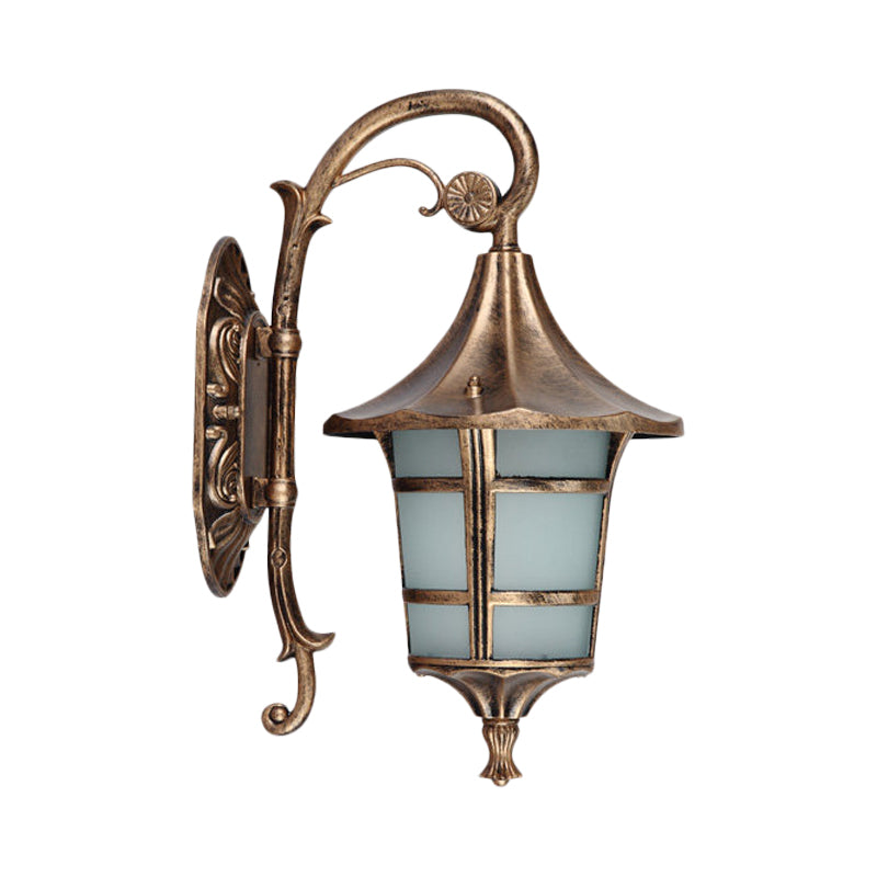 Metal Black/Coffee/Bronze Wall Light Sconce Curved Arm 1 Light Lodge Style Wall Lamp with White Glass Shade Clearhalo 'Wall Lamps & Sconces' 'Wall Lights' Lighting' 814914